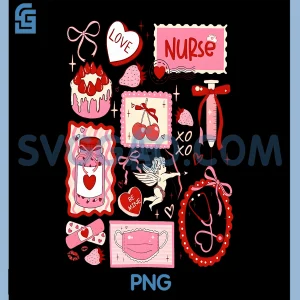 Preppy Nurse Valentine PNG, Coquette Bow Pink Medical PNG
