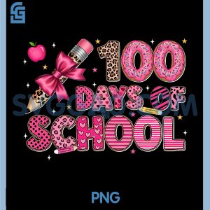 Preppy Pink Bow 100 Days of School PNG, Funny Celebration PNG