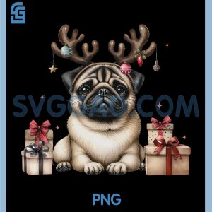 Pug Santa Christmas PNG, Tree Lights Xmas PNG, Dogmas Dog PNG