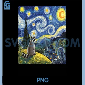 Raccoon Starry Night PNG, Van Gogh Racoon PNG