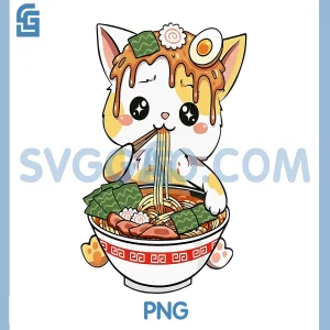 Ramen Cat Design Kawaii Style PNG, Funny Japanese Anime Graphic PNG