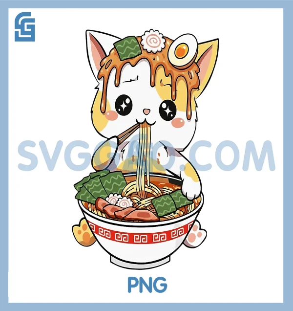 Ramen Cat Design Kawaii Style PNG, Funny Japanese Anime Graphic PNG ...