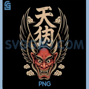 Red Winged Tengu PNG, Japanese Demon Mask PNG
