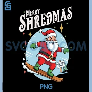 Merry Shredmas PNG, Retro Christmas Snowboarding PNG