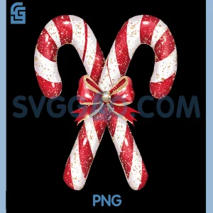 Retro Coquette Bow Candy Cane PNG, Christmas Season PNG