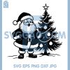Santa Claus Standing By Christmas Tree SVG, Holiday Line Art SVG