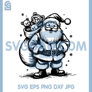 Santa Claus Carrying Gift Bag SVG, Classic Christmas Line Art SVG
