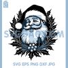 Santa Claus Holly Wreath Portrait SVG, Vintage Christmas Line Art SVG