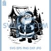 Santa Claus Christmas Village Scene SVG, Holiday House Line Art SVG
