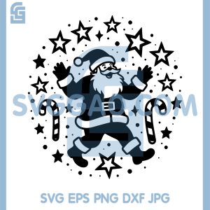 Dancing Santa With Candy Cane SVG, Christmas Star Circle Line SVG