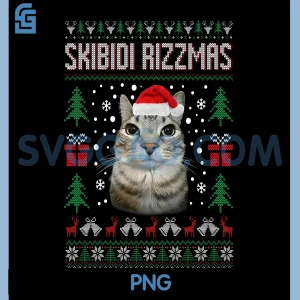 Skibidi Rizzmas PNG, Funny Silly Staring Cat PNG