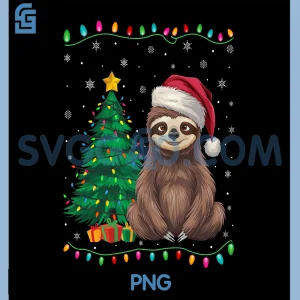 Sloth Santa Hat PNG, Christmas Tree Lights PNG