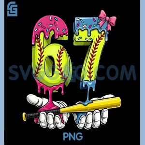 Softball 67 Ice Cream Drip PNG, Six Seven Funny Meme PNG