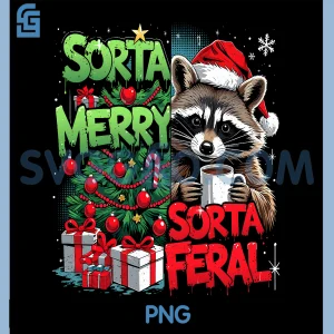 Sorta Merry Sprta Feral PNG, Raccoon Funny Christmas Holiday PNG
