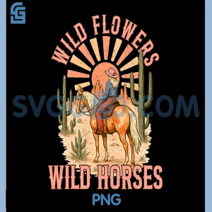 Southern Sunset Cowgirl PNG, Retro Wild Flowers Horses PNG