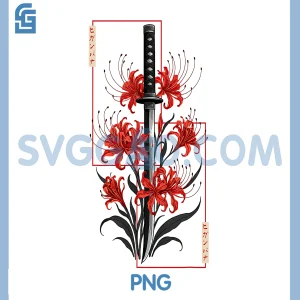 Spider Lily Katana Sword PNG, Japanese Soft Grunge PNG