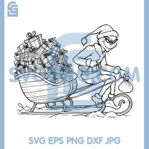 Grinch Inspired Stealing Gifts Sleigh SVG, Christmas Line Art SVG