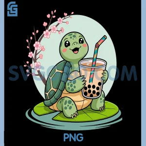 Turtle With Boba Tea PNG, Kawaii Turtle Bubble Tea PNG