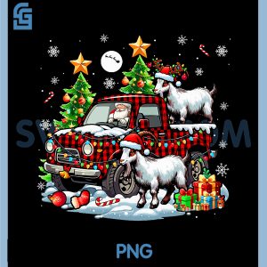 Two Xmas Reindeer Santa PNG, Goats On Colorful Pickup Truck PNG