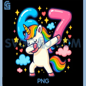 Unicorn Six Seven PNG, Cute Rainbow Kids PNG