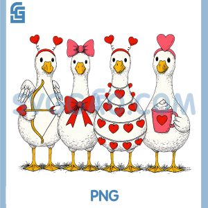 Valentine Goose Squad PNG, Cute Heart Cupid Goose PNG