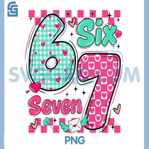 Valentine's Day 6 7 Six Seven PNG, Preppy Hearts Couple Matching PNG