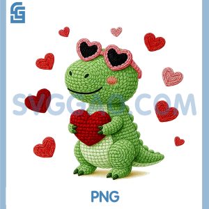 Valentine's Day Dinosaur PNG, Lover T-rex Latch Hook Yarn Crochet PNG