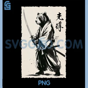 Japanese Samurai Bear Art PNG, Vintage Katana Warrior PNG