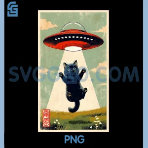 Japanese Cat Alien UFO PNG, Funny Kawaii Cat PNG
