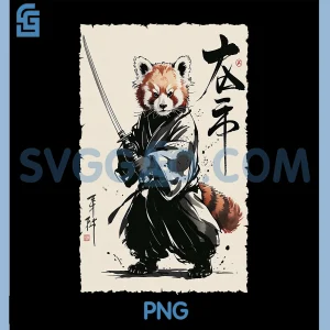 Japanese Red Panda Samurai PNG, Vintage Katana Warrior PNG