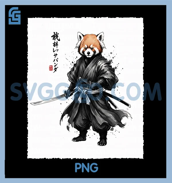 Red Panda Samurai Art PNG, Traditional Japanese Ink PNG – SVGGAO