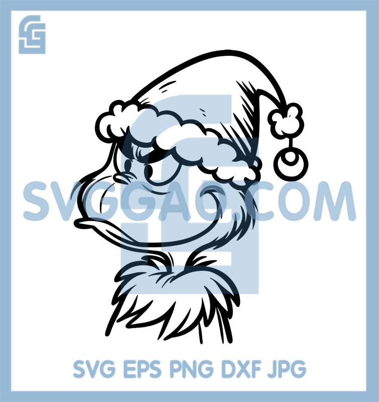 Close Up Grinch Head SVG, Christmas Outline Illustration SVG