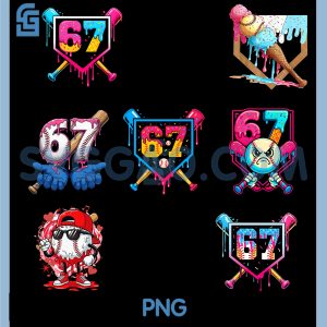Baseball Ice Cream Drip PNG Bundle, 67 Meme Six Seven Bundle
