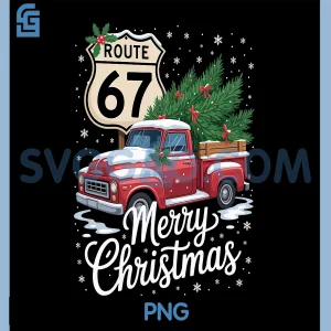 Route 67 Merry Christmas PNG, Vintage Truck Holiday Route Sign PNG