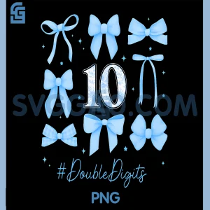 10th Birthday Blue PNG, Coquette Bow 10 Year Old Aesthetic PNG