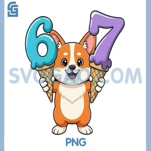 67 Corgi Six Seven PNG, Ice Cream Drip Funny PNG