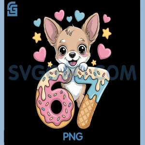 67 Dog Chihuahua PNG, Ice Cream Drip Cool PNG, Meme Funny Six Seven PNG