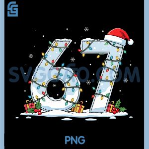 67 Festive Xmas PNG, Six Seven Santa Lights PNG, Gen Alpha Slang Meme PNG