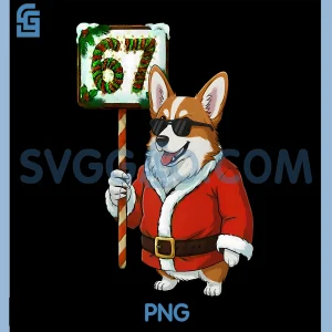 Six Seven Christmas Corgi PNG, 67 Meme Funny PNG