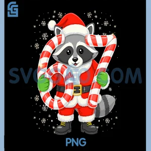 Raccoon Santa 6 7 Candy Cane Design PNG, Funny Christmas Six Seven PNG