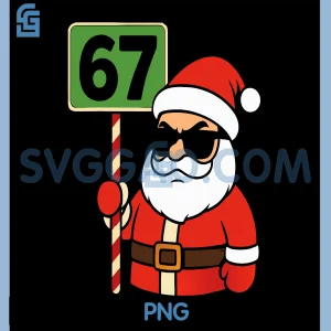 Santa Claus Holding 67 Sign PNG, Funny Six Seven Christmas Meme PNG