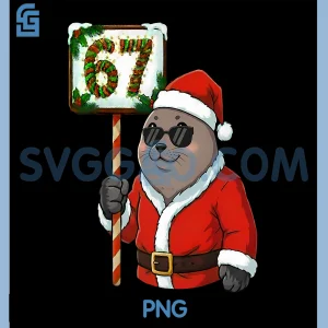 67 Seal Christmas PNG, Six Seven Meme Brainrot PNG, Seal Lover PNG