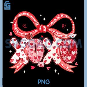 XOXO Valentine Cute PNG, Coquette Bow Pink Heart PNG