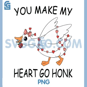 You Make My Heart Go Honk PNG, Valentine Cute Goose Coquette Bow PNG