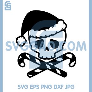 Christmas Skull With Santa Hat SVG, Candy Cane Crossbones SVG