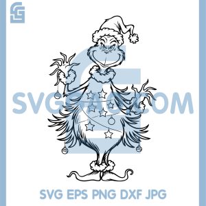 Grinch Christmas Coloring Page SVG, Santa Hat Grinch Line Art SVG