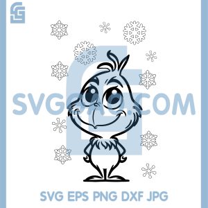 Grinch Chibi Christmas Coloring SVG, Snowflake Grinch Outline SVG