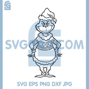 Grinch Girl Christmas Dress SVG, Sassy Grinch Lady Outline SVG