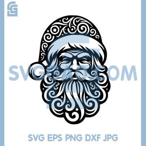 Patterned Santa Face SVG, Ornamental Christmas Santa Head SVG