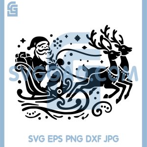 Flying Santa Claus Sleigh SVG, Christmas Reindeer Sleigh Scene SVG